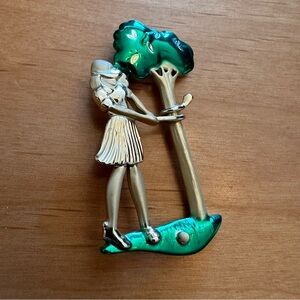 A.J.C Vintage Lady Golfer Humorous Pin Brooch